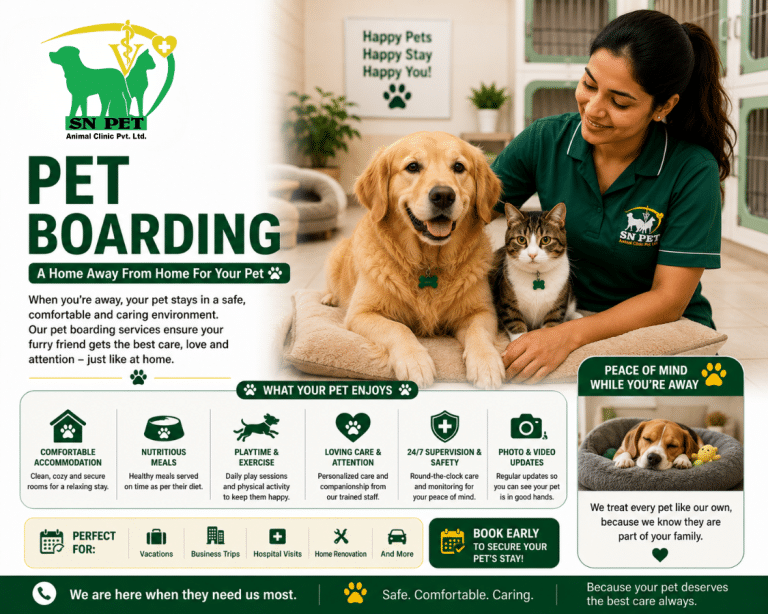 Comfortable and secure pet boarding services for dogs and cats at SN Pet Animal Clinic in Kathmandu and Lalitpur