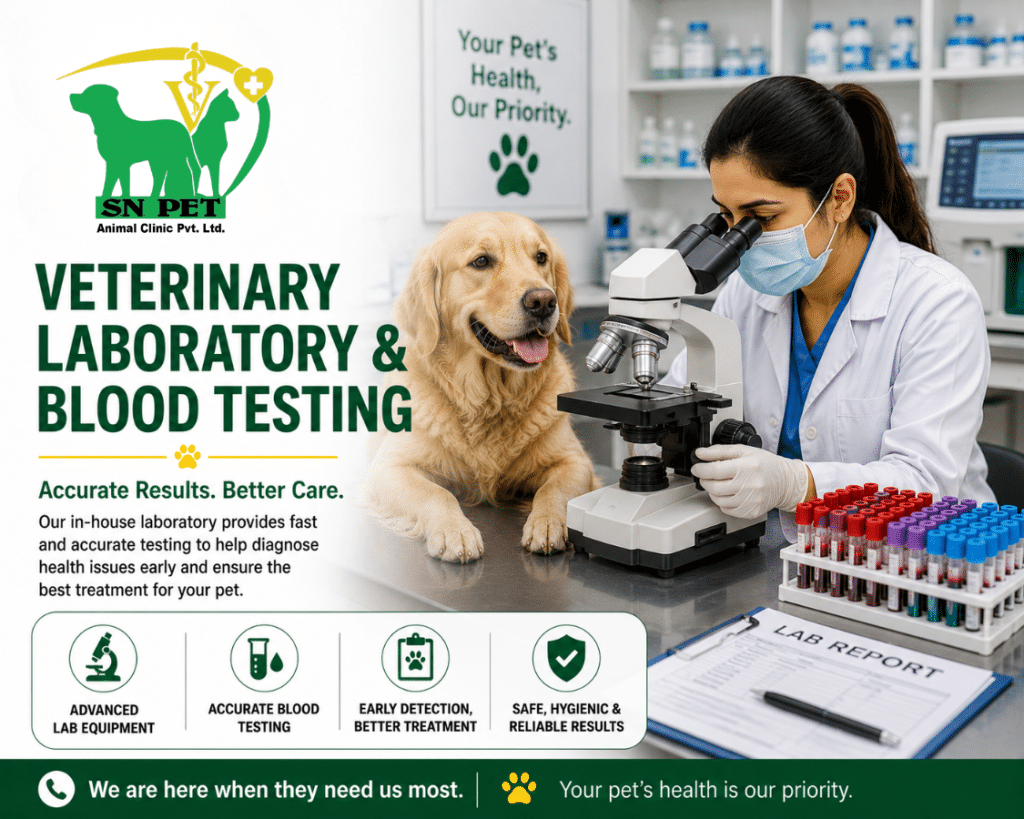 Veterinary laboratory and blood testing services for dogs and cats at SN Pet Animal Clinic in Nepal