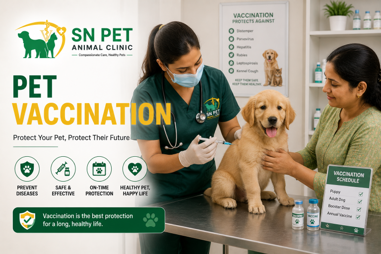 Veterinarian providing pet vaccination services for dogs and cats at SN Pet Animal Clinic in Nepal
